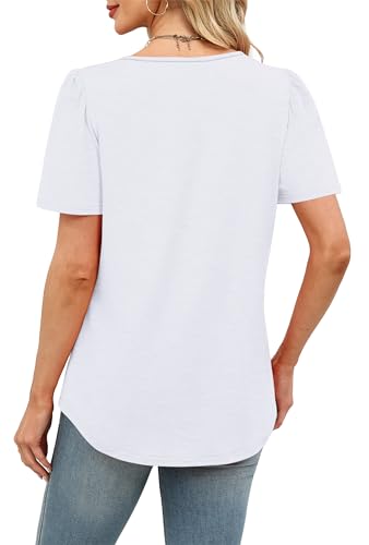 Womens Tops Dressy Casual Blouses Short Sleeve Shirts Plus Size Fashion Clothing Spring Summer Outfits Tuck Pleated Front White 2XL