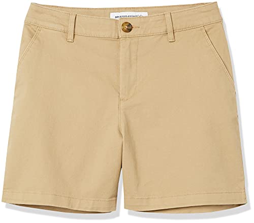 Amazon Essentials Women's Mid-Rise Slim-Fit 5 Inch Inseam Khaki Shorts (Available in Straight and Curvy Fits), Khaki Brown, 8