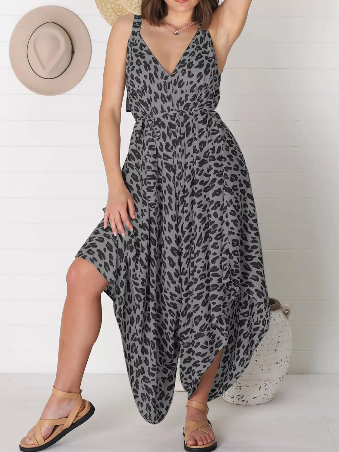 Full Size Leopard Print V-Neck Wide Leg Jumpsuit Plus Size