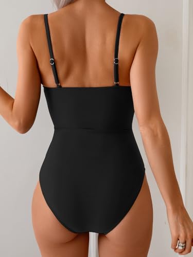 Eomenie Womens Cutout One Piece Swimsuit with Ring Linked Sexy Monokini Bathing Suit for Beach Vacation Black