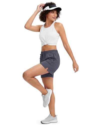 MAGCOMSEN Running Shorts for Women UPF50+ Lightweight Quick Dry Gym Athletic Hiking Summer Shorts Pockets Dark Grey, XL