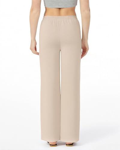 keriffe Womens Linen Casual Pants Wide Leg Summer Beach Palazzo Trousers with Pockets Khaki