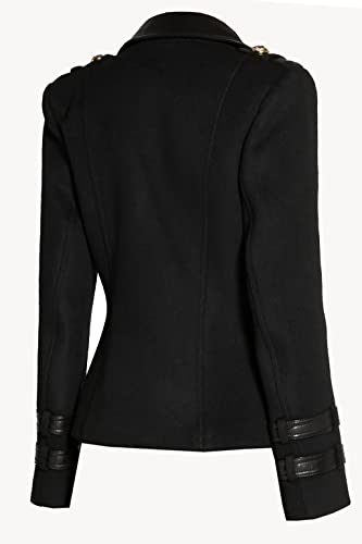 THE HUB LEATHER Bellaya Women Designer Fashion Blazar PU Faux wool pea Coat with Notch Collar