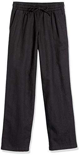 Amazon Essentials Women's Pull On Linen Blend Drawstring Relaxed Fit Wide Leg Pant, Black, Medium