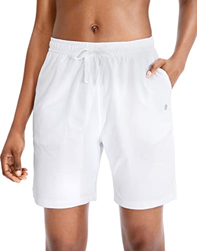 G Gradual Women's Bermuda Shorts Jersey Shorts with Deep Pockets 7" Long Shorts for Women Lounge Walking Athletic (White, X-Large)