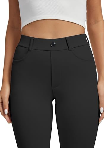 VIMPEP Yoga Pants Women Straight Leg Pants with Pockets High Waist Stretchy Pull On Dress Slacks for Casual Lounge Office Work Petite/Regular 1202 29 Black M