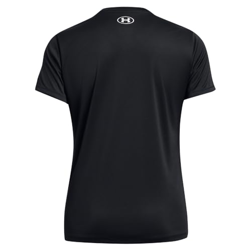 Under Armour Women's Velocity Solid Short Sleeve V Neck T Shirt, (001) Black / / Metallic Silver, Medium