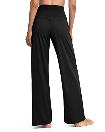 Promover Petite Wide Leg Black Pants for Women Stretchy Yoga Pants with Pockets High Waist Dress Work Pants(Black,M,29")