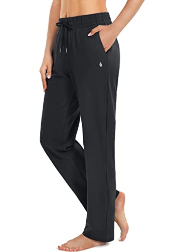 SANTINY Women's Cotton Sweatpants Yoga Lounge Casual Pants Open Bottom Sweat Pants for Women with Pockets (Black_M)