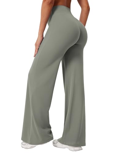YEOREO Workout Leggings Womens No Front Seam Straight Leggings 31.5" High Waist Buttery Eddiy Gym Yoga Pants Gray Green M