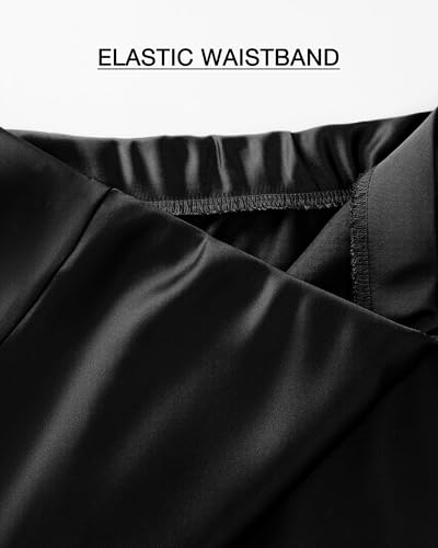 BTFBM 2026 Womens Spring Summer Long Satin Skirt Silk Elegant High Waist Cocktail Party Wedding Flowy A-Line Midi Skirts(Black, Medium)