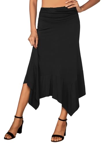 DJT Women's Flowy Handkerchief Hemline Casual Elegant Midi Skirt XL Black