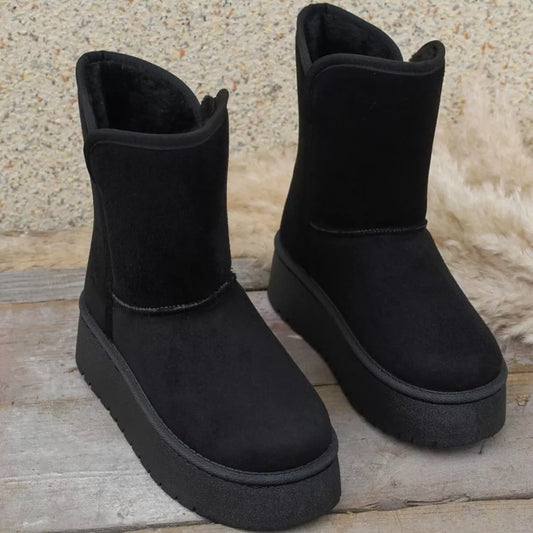 Round Toe Platform Boots Black