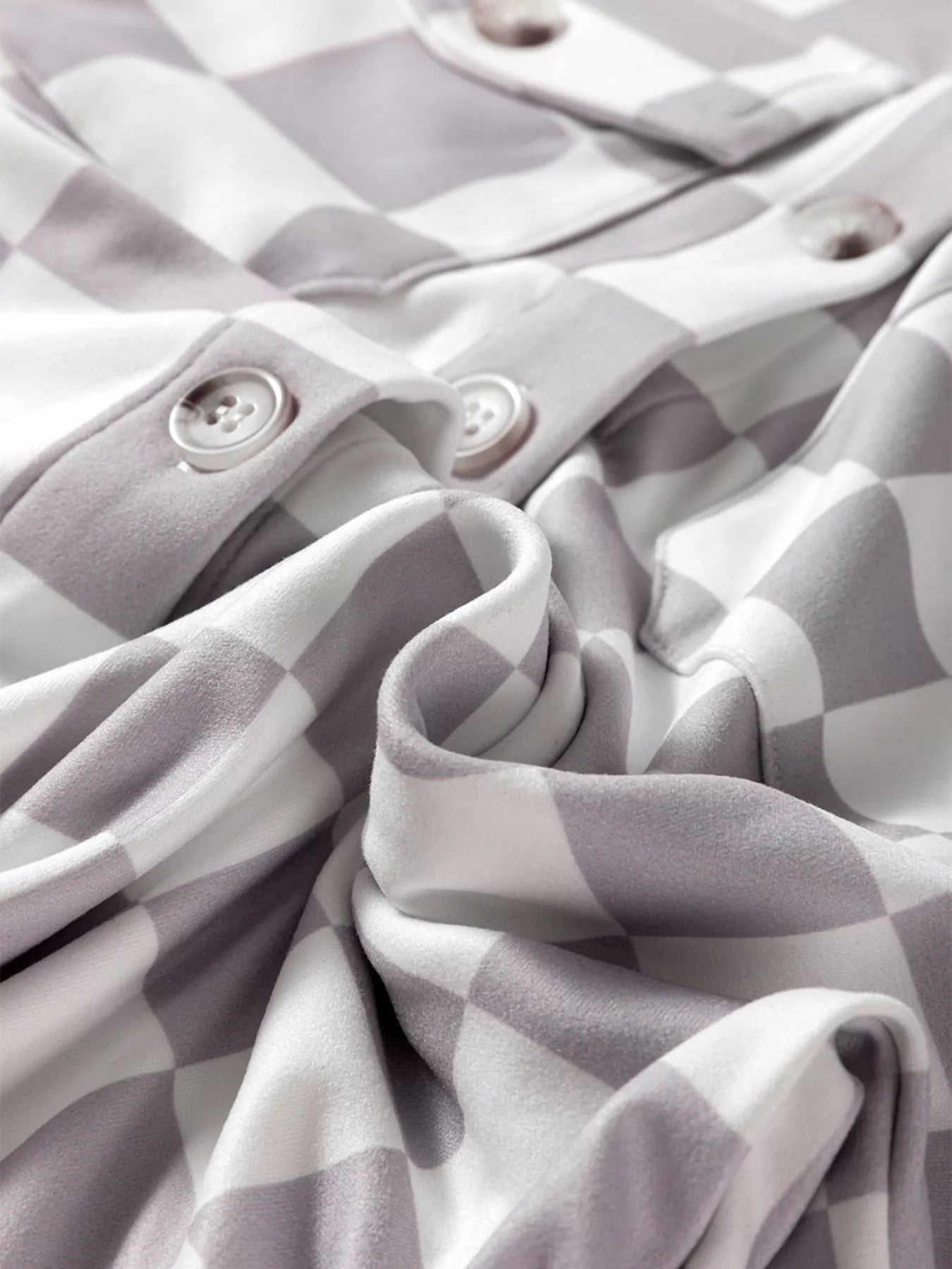 Checkerboard Flap Pocket Button Front Shacket