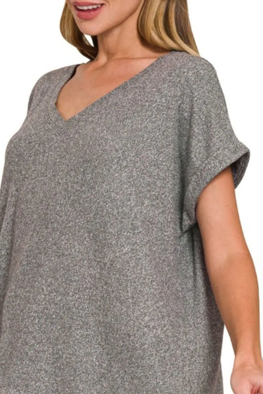 Zenana Soft Melange Hacci V-neck Tee
