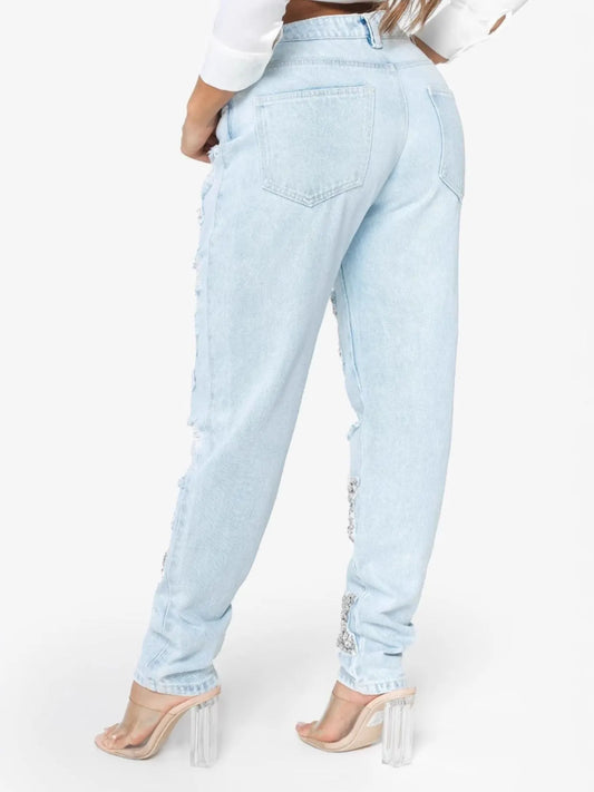 Distressed Star Wash Boyfriend Jeans