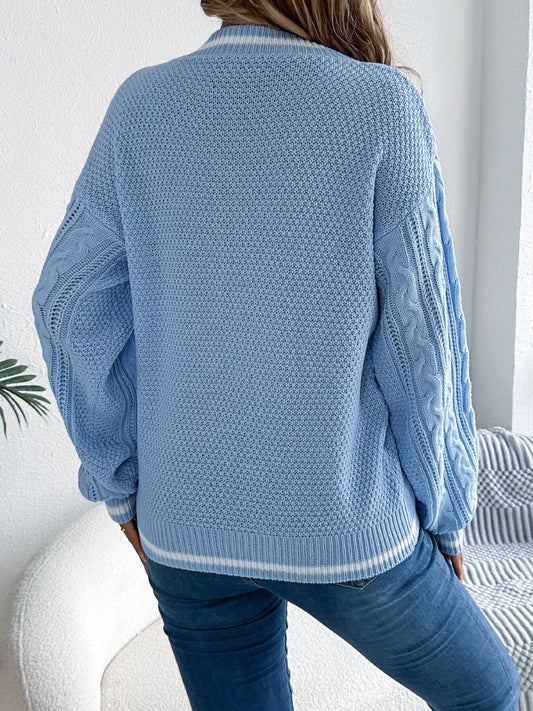 Cable Knit V-Neck Long Sleeve Sweater