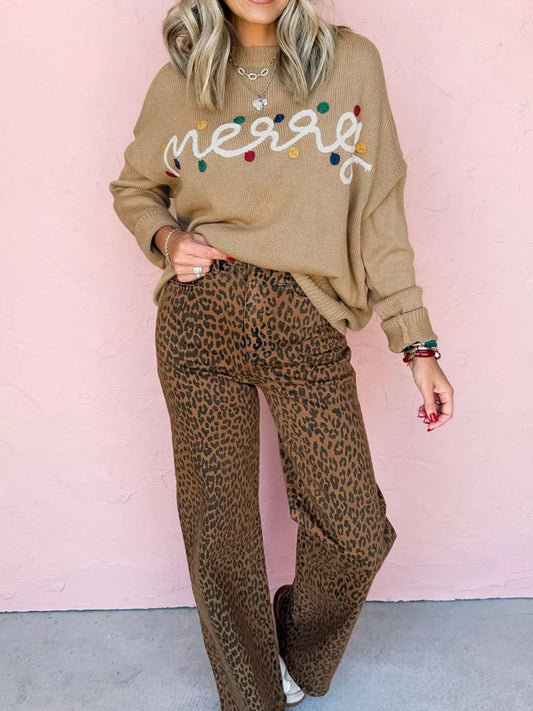 Merry Colorful Dot Detail Christmas Dolman Sweater