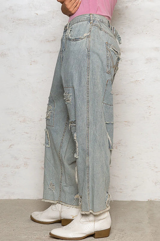 POL Distressed Raw Hem Wide Leg Pants