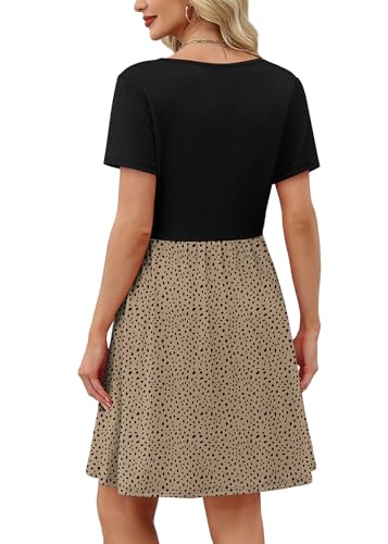 OFEEFAN Casual Dresses for Women 2026 Square Neck Leopard Print Dress Summer Dresses Short Sleeve T Shirt Sundress Elegant Classy Business Casual Teacher Outfits with Pockets L