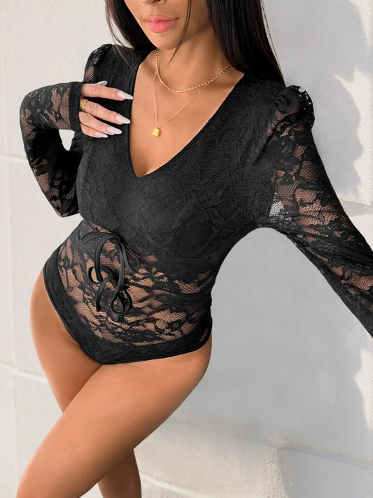 Lace Long Sleeve V-Neck Bodysuit