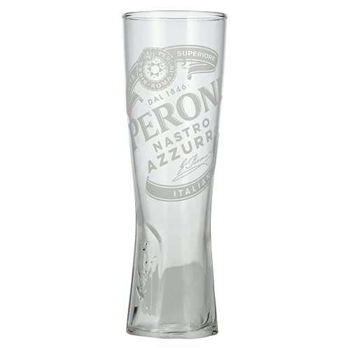 Peroni Nastro Azzurra Italian Beer Glass, Clear Crystal, Curved Pilsner Shape, Premium Branded Bar Glassware - 0.4 Liter - Set of 2-2025 Edition