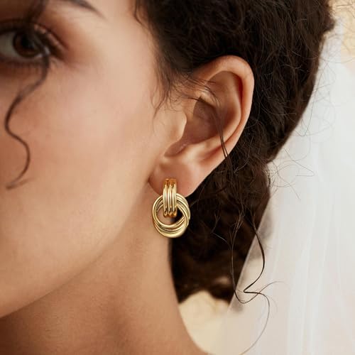 SHERLOVE Trendy Gold Plated Knot Earrings for Women Chunky Statement Drop Dangle Earrings Lightweight Hypoallergenic Fashion Accessories Gifts for Womens Gold Jewelry