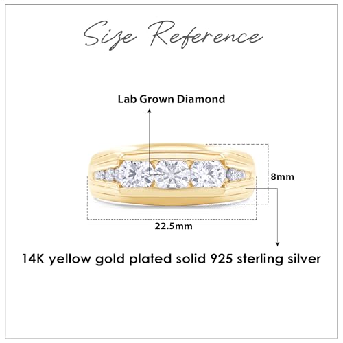 Men's 3-stone Anniversary Wedding Band Ring Round Lab Created Moissanite Channel Set Ring In 14K Yellow Gold Plated Sterling Silver Jewelry For Him (1.00 Cttw) Size 9
