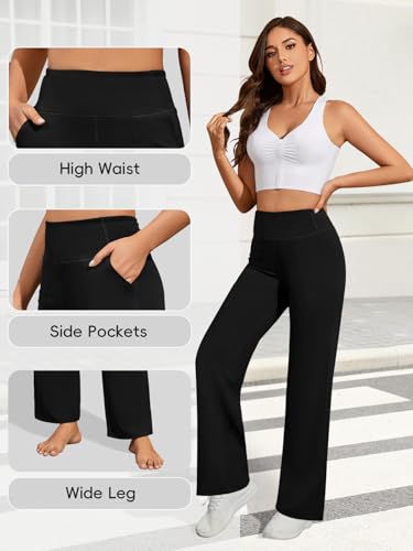 FireSwan Yoga Pants Women Wide Leg Pants High Waist Stretch Dress Loose Casual Lounge Sweatpants with Pockets Black