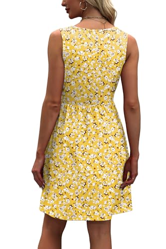 WIHOLL Summer Dresses for Women 2026 A Line Sleeveless Spring Dresses for Women Casual Cute Beach Vacation Clothes Fashion Floral Dress Sundresses with Pockets Womens Sun Dress Yellow M