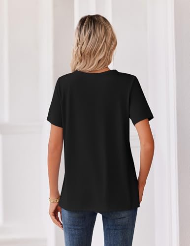 Zeagoo Shirts for Women 2026 Fashion Spring Tops Short Sleeve Henley Shirts Business Work Blouse Tee Clothes Black