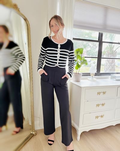G4Free Petite Wide Leg Pants for Women Yoga Dress Pants with Pockets Straight Leg Sweatpants Stretch Business Casual Work Pants(Black,S,29")