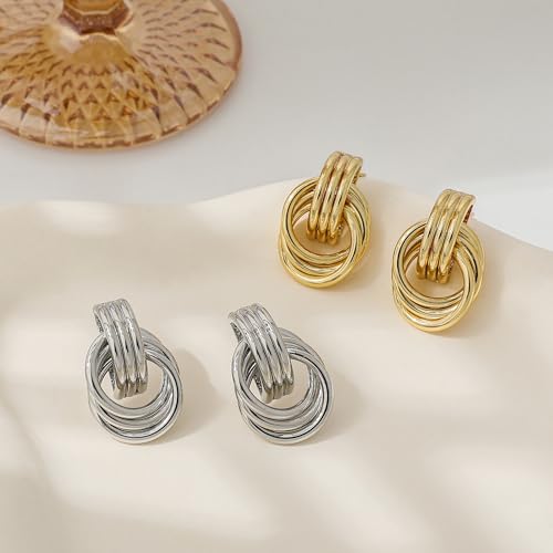 SHERLOVE Trendy Gold Plated Knot Earrings for Women Chunky Statement Drop Dangle Earrings Lightweight Hypoallergenic Fashion Accessories Gifts for Womens Gold Jewelry