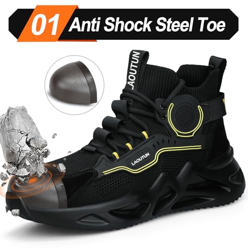 LAoutun Steel Toe Shoes for Men Work Shoes Safety Sneakers Comfortable Lightweight Puncture Proof Slip on Indestructible Construction Work Shoes