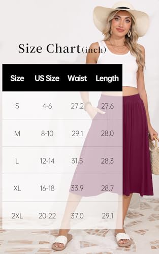MLXSJ Women's Midi Skirt Summer Flowy Elastic High Waisted Casual Pleated Skirts with Pockets (Black, XL)