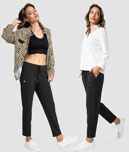 G Gradual Women's Pants with Deep Pockets 7/8 Stretch Sweatpants for Women Athletic, Golf, Lounge, Work (Black, Medium)
