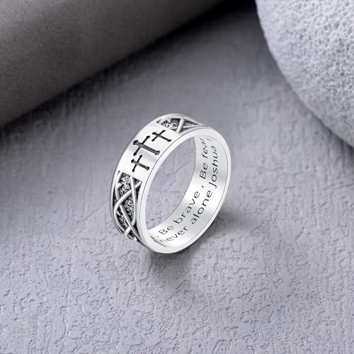 Lattd Cross Ring for Men with Joshua 1:9 925 Sterling Silver Christian Cross Band Rings for Dad Son Size 10