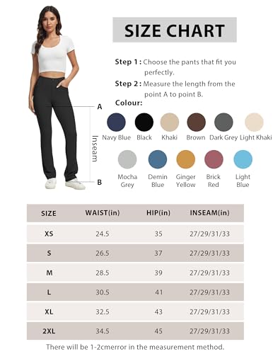 VIMPEP Yoga Pants Women Straight Leg Pants with Pockets High Waist Stretchy Pull On Dress Slacks for Casual Lounge Office Work Petite/Regular 1202 29 Black M