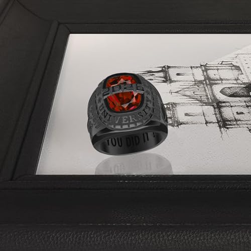 Lypic Personalized 925 Sterling Silver Class Ring for Men High School Graduation Ring 2024 College Ring with Birthstone Customized Graduation Jewelry for Men (Style 21)