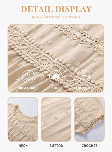 Eytino Women Plus Size Tops Crewneck Short Sleeve Lace Crochet Loose Casual Summer Blouses Shirts,3X Apricot