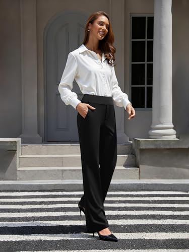 DLOODA Womens High Waist Dress Pants Business Casual Work Pants Stretchy Bootcut Pull On Slacks Office Trousers with Pockets Black L