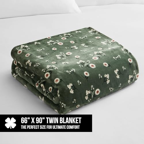 Lucky Brand Daisy Green Floral 66"X90" Cozy Plush Blanket - Premium Microfiber Throw for Luxurious Comfort and Style Twin/Twin XL Size