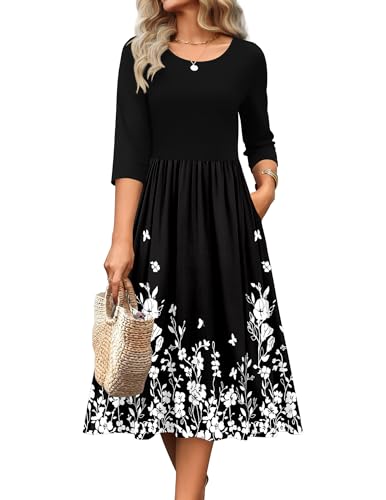 Zeagoo Midi Dress for Women 2026 Casual 3/4 Sleeve Long Dress Floral Summer Boho Dress Hawaiian Vocation Beach Sundress