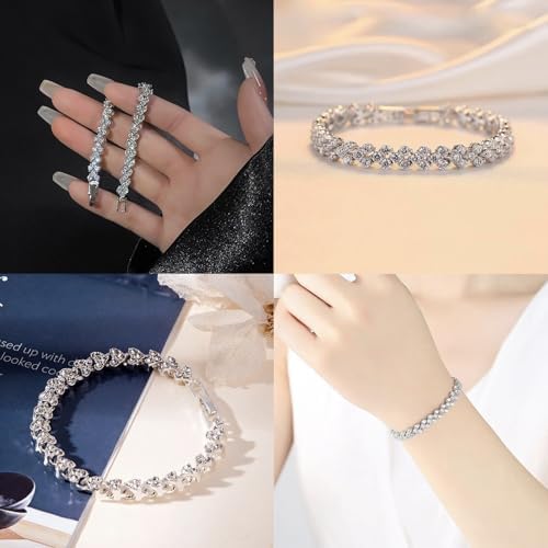 Tatibana Crystal Wedding Jewelry Set, Silver Necklace Earrings, Bracelet Crystal Bridal Wedding Jewelry Sets, For Brides Prom Costume Accessories or Party Accessories