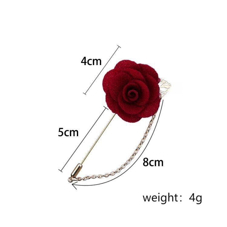Rose Flower Pin Brooch for Men Long Chain Fringe Lapel Pin Fabric Boutonniere Pins Enhance Image Dress Accessories Groomsman Wedding Suit Accessories (Black)