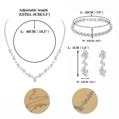 Tatibana Crystal Wedding Jewelry Set, Silver Necklace Earrings, Bracelet Crystal Bridal Wedding Jewelry Sets, For Brides Prom Costume Accessories or Party Accessories