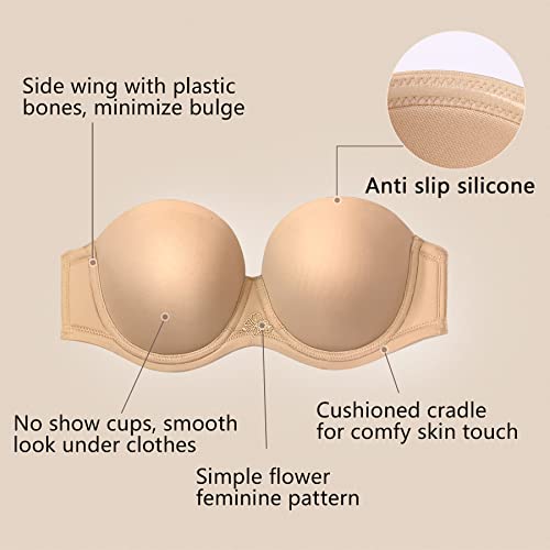 DotVol Women's Multiway Strapless Bra Full Figure Underwire Contour Beauty Back Plus Size Bra(34DDD, Beige)