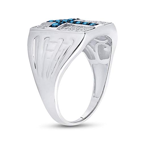 Jewels By Lux Sterling Silver Men's Round Blue Color Enhanced Diamond Cross Religious Ring 1/2 Cttw, Men's Size: 10.25