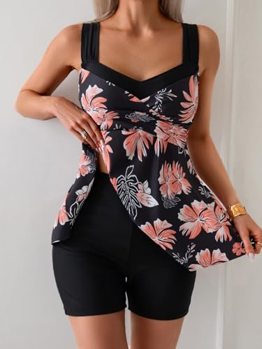 B2prity Tankini Swimsuits for Women Tummy Control Two Piece Modest Bathing Suits Floral Skirt Top with Boyshorts
