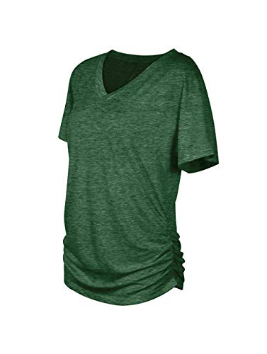 WIHOLL V Neck T Shirts for Women Summer Short Sleeve Dolman Tops Loose Fitting Oversized Plus Size Spring Clothes Vacation Outfits Fashion Clothing Green 2XL